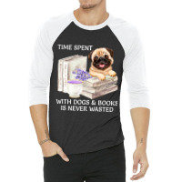 Love Reading Books And Pug Dogs Design Watercolor  3/4 Sleeve Shirt | Artistshot