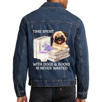 Love Reading Books And Pug Dogs Design Watercolor  Men Denim Jacket | Artistshot