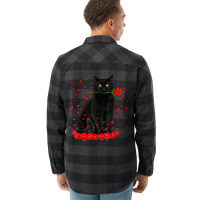 Black Cat With Red Roses Couples Valentine's Day W Flannel Shirt | Artistshot