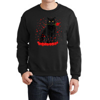 Black Cat With Red Roses Couples Valentine's Day W Crewneck Sweatshirt | Artistshot