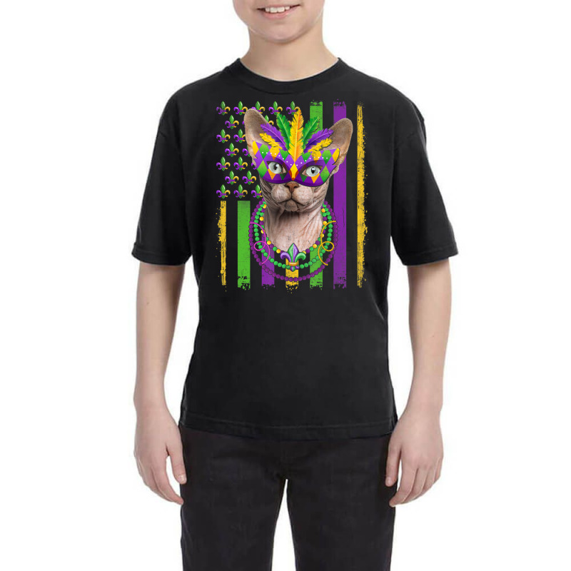 Sphynx Cat Mardi Gras Mask Kitten American Flag Youth Tee | Artistshot