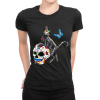 Day Of The Dead Cat Sugar Skull And Butterfly Ladies Fitted T-shirt | Artistshot