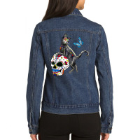 Day Of The Dead Cat Sugar Skull And Butterfly Ladies Denim Jacket | Artistshot