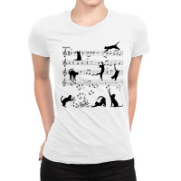 Cat Playing Clef Notes Piano Music Funny Musical Cats Cute Gift Ladies Fitted T-shirt | Artistshot