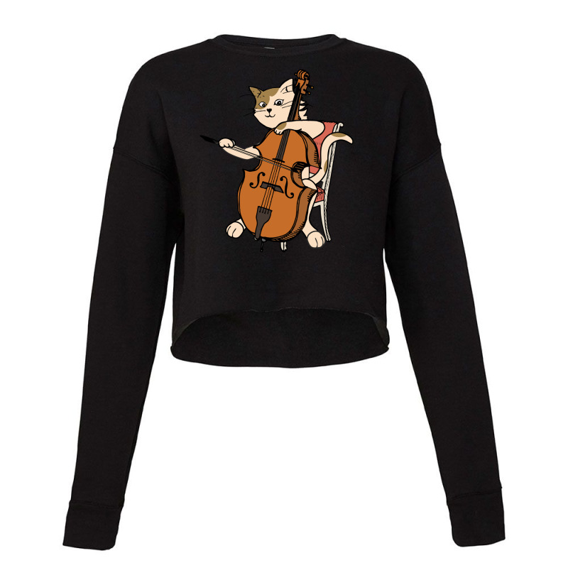 Cellist Cat Playing Cello Instrument Funny Gift For Violin Music Lover Cropped Sweater by SamsulArt | Artistshot