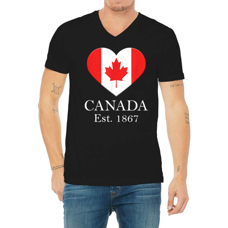 Canadian Maple Leaf Heart Flag   Canada 150 Years V-Neck Tee by mumm | Artistshot