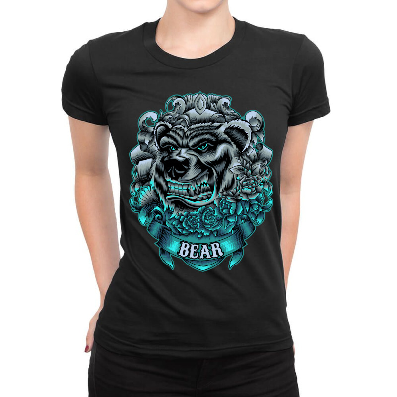 Angry Bear With Neon Color Ladies Fitted T-Shirt by marcianographic | Artistshot