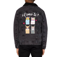 Como Te Llamas Funny Spanish Teacher Bilingual Tea Unisex Sherpa-lined Denim Jacket | Artistshot