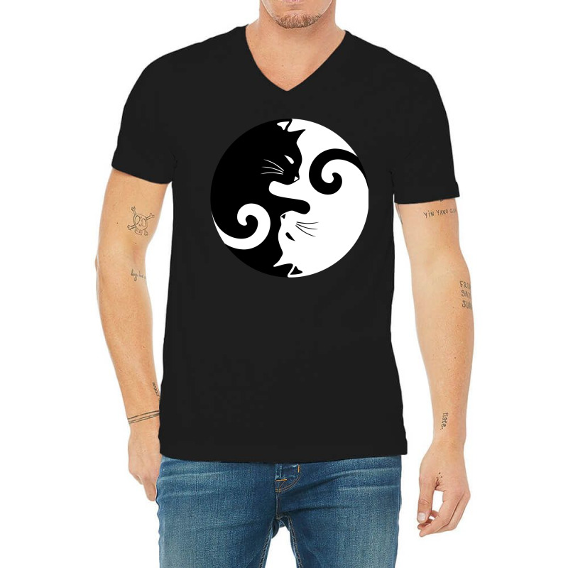 Ying Yang Cats   Black & White V-Neck Tee by hermesginderq | Artistshot