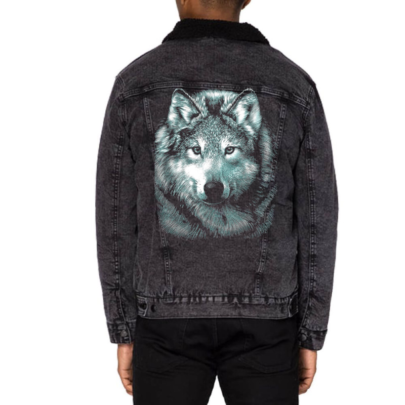 Wolf Face 1 Unisex Sherpa-Lined Denim Jacket by peickkerberk | Artistshot