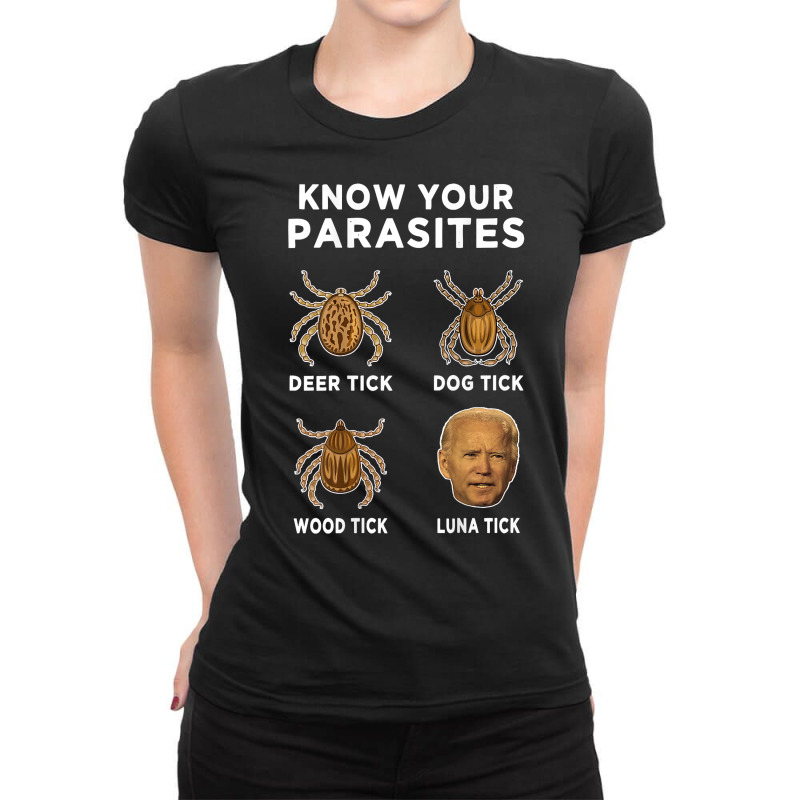 Know Your Parasites Funny Anti Joe Biden (on Back) Ladies Fitted T-Shirt by scrabeck | Artistshot