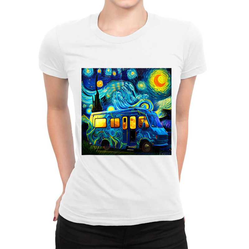 Caravan Camping Rv Trailer Van Starry Night Van Go Ladies Fitted T-Shirt by wafaha | Artistshot