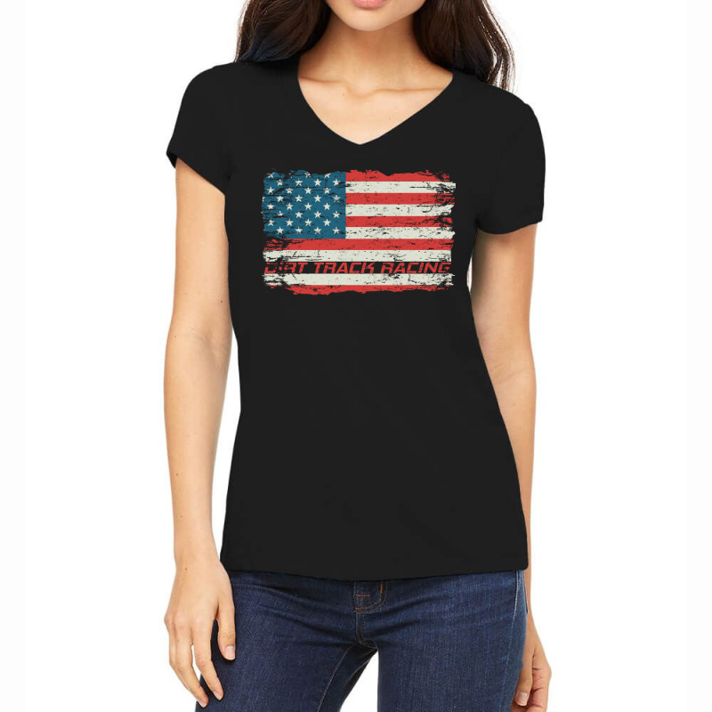 Dirt Track Racing American Flag Extreme Lover Women's V-Neck T-Shirt by SamsulArt | Artistshot