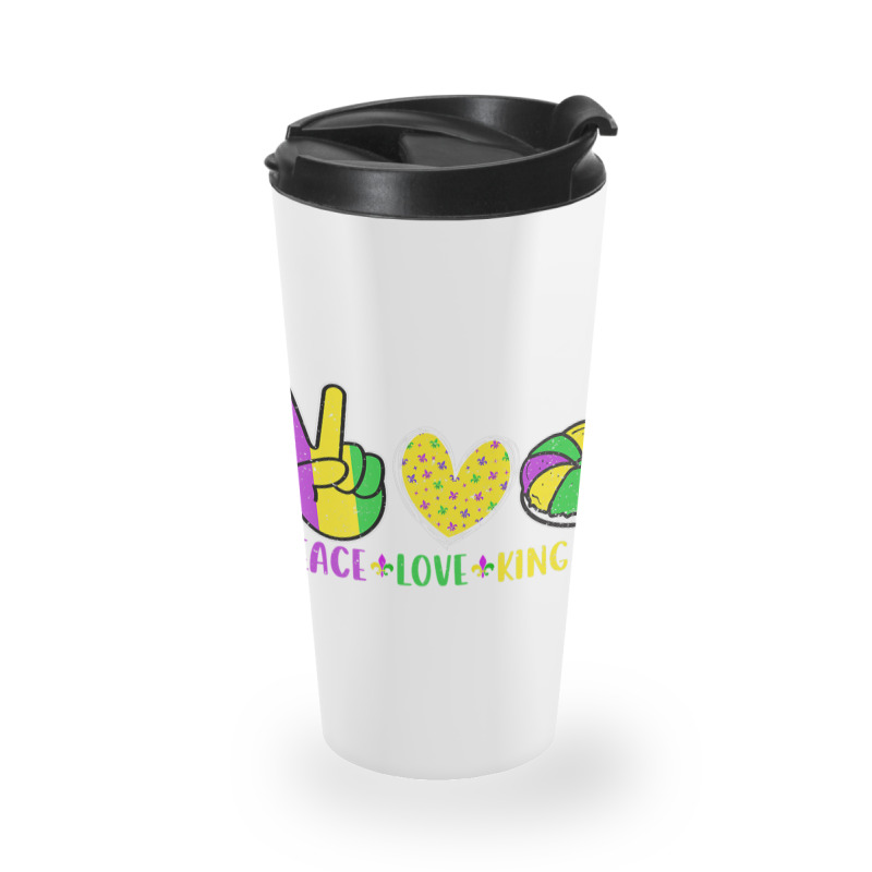 Peace Love King Cake Funny Mardi Gras Parade Carni Travel Mug | Artistshot