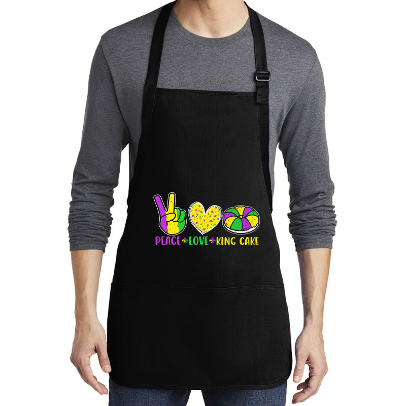 Peace Love King Cake Funny Mardi Gras Parade Carni Medium-length Apron | Artistshot