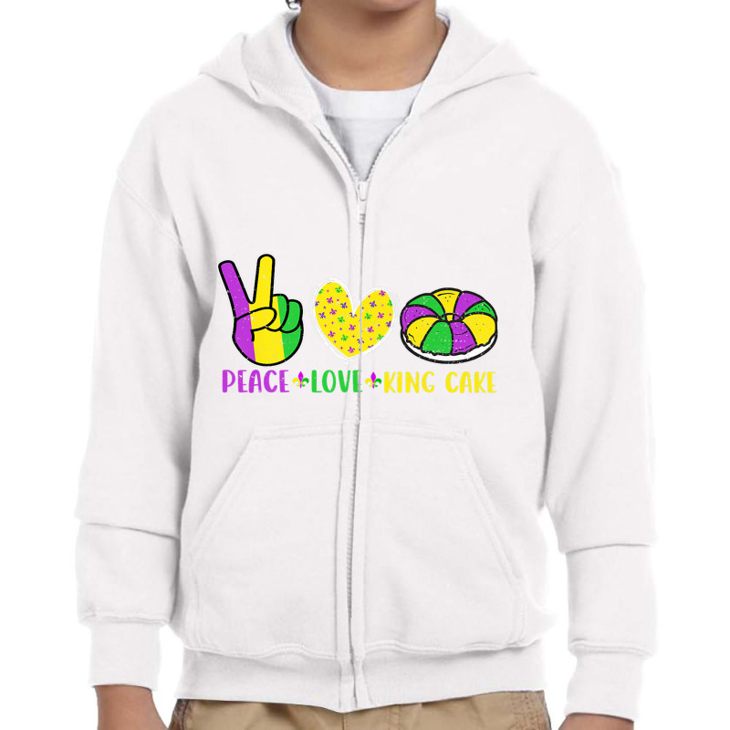 Peace Love King Cake Funny Mardi Gras Parade Carni Youth Zipper Hoodie by wafaha | Artistshot