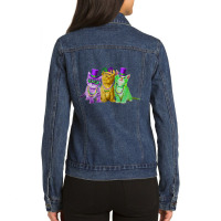 Kitten Cat Mask Beads Mardi Gras New Orleans Cat L Ladies Denim Jacket | Artistshot