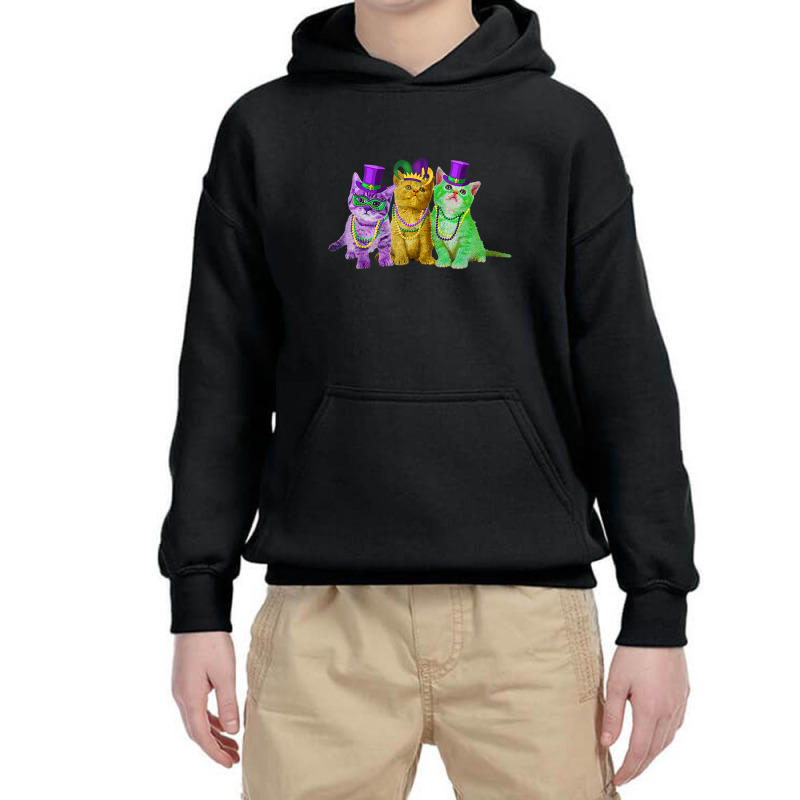 Kitten Cat Mask Beads Mardi Gras New Orleans Cat L Youth Hoodie by donellajeremykoa | Artistshot