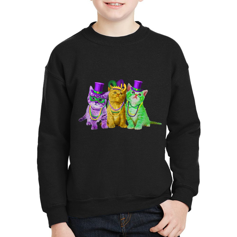 Kitten Cat Mask Beads Mardi Gras New Orleans Cat L Youth Sweatshirt by donellajeremykoa | Artistshot