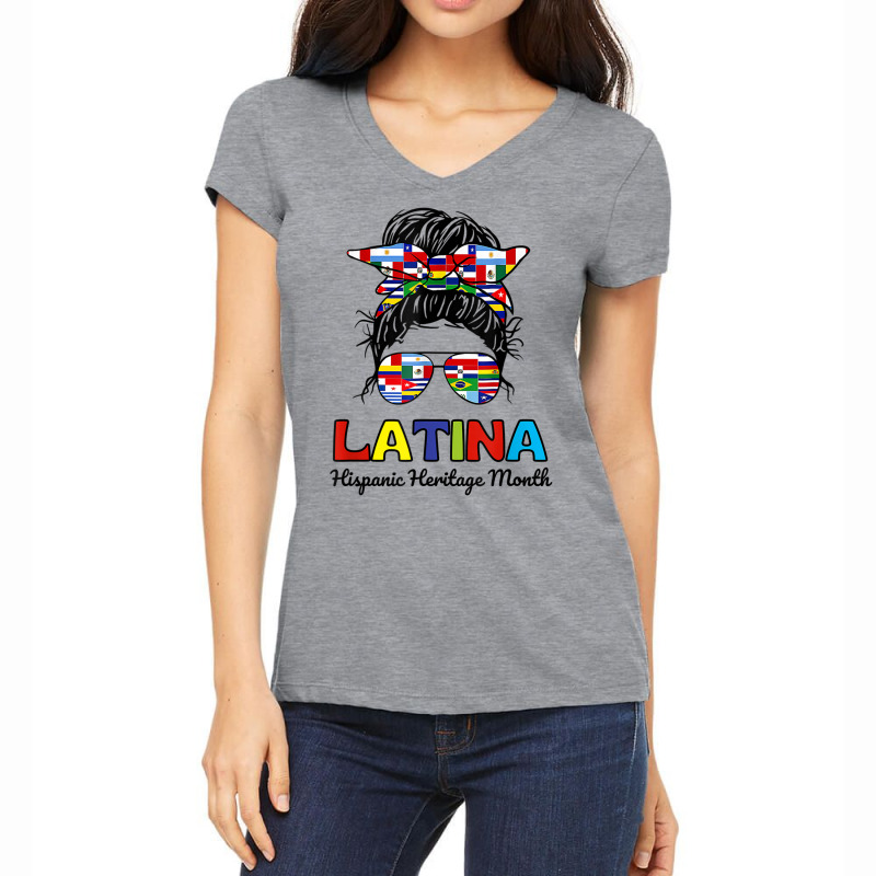 Teen Girl Women Messy Bun Latina Hispanic Heritage Women's V-Neck T-Shirt by bonne | Artistshot