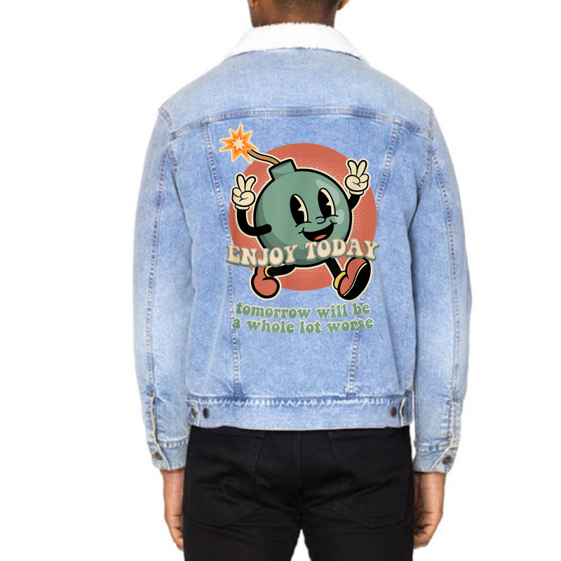 Existential Dread Retro Cartoon Bomb Grenade Nihil Unisex Sherpa-Lined Denim Jacket by mumm | Artistshot