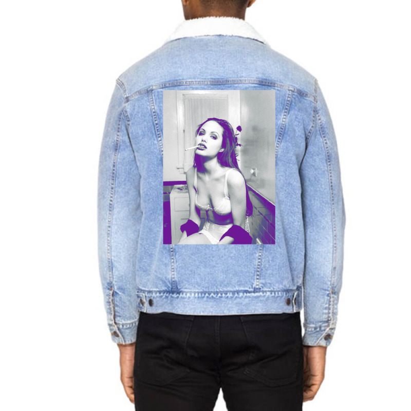 Angelina Jolie   Circa 1994 Unisex Sherpa-Lined Denim Jacket by dugreprudens | Artistshot