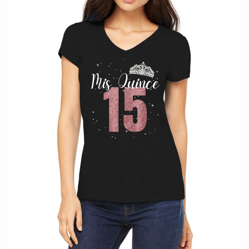 Mis Quince 15  Pink Sparkle  Quinceanera Birthday Women's V-Neck T-Shirt by dennikju | Artistshot