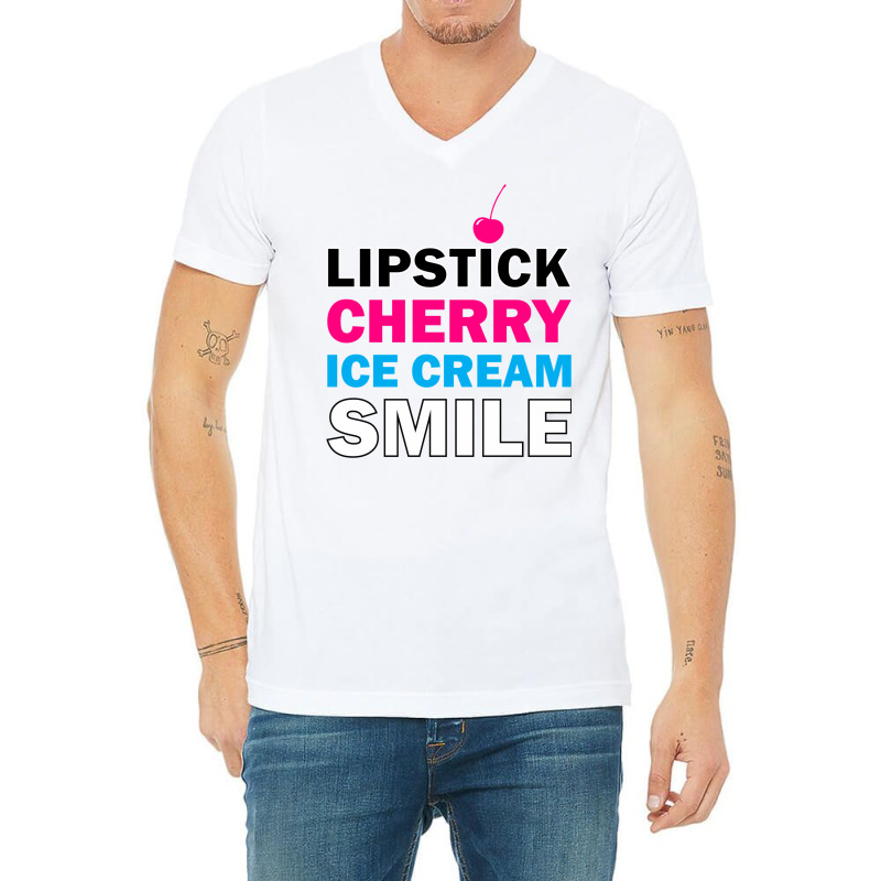 Lipstick Cherry Retro V-Neck Tee by dallycoplina | Artistshot