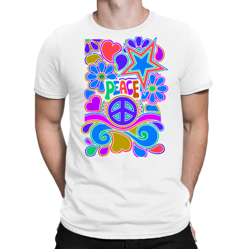 Peace And Love Flowers And Stars Hippie Design T-Shirt by dallycoplina | Artistshot