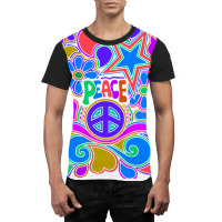 Peace And Love Flowers And Stars Hippie Design Graphic T-shirt | Artistshot