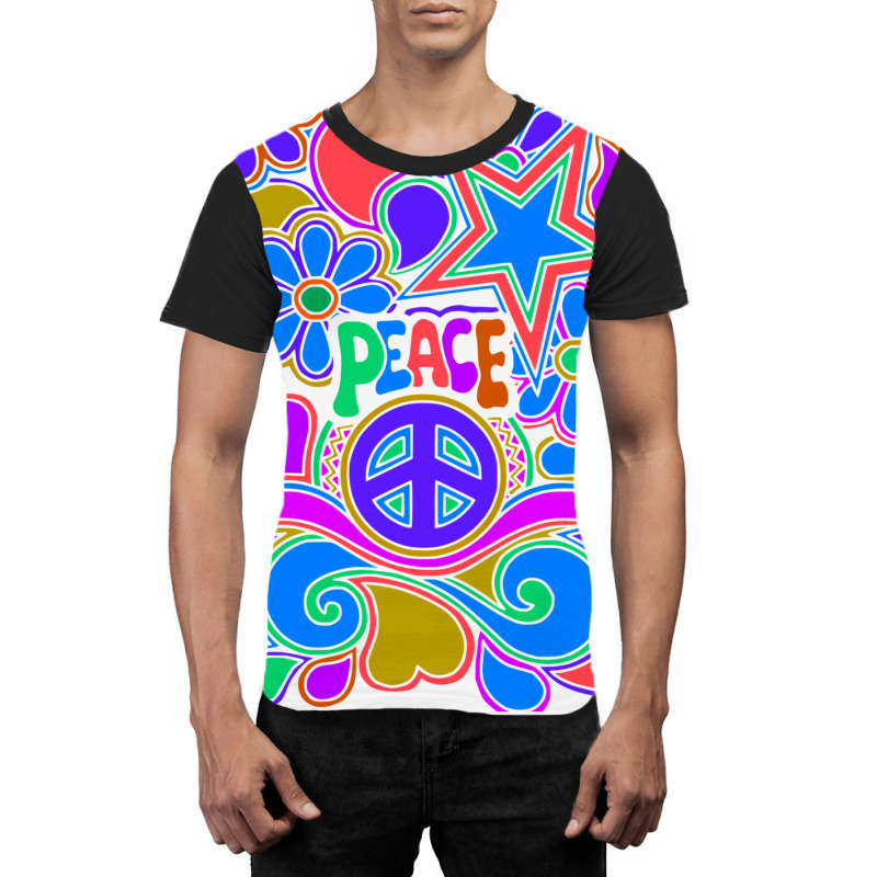 Peace And Love Flowers And Stars Hippie Design Graphic T-shirt by dallycoplina | Artistshot