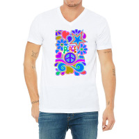 Peace And Love Flowers And Stars Hippie Design V-neck Tee | Artistshot