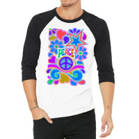 Peace And Love Flowers And Stars Hippie Design 3/4 Sleeve Shirt | Artistshot