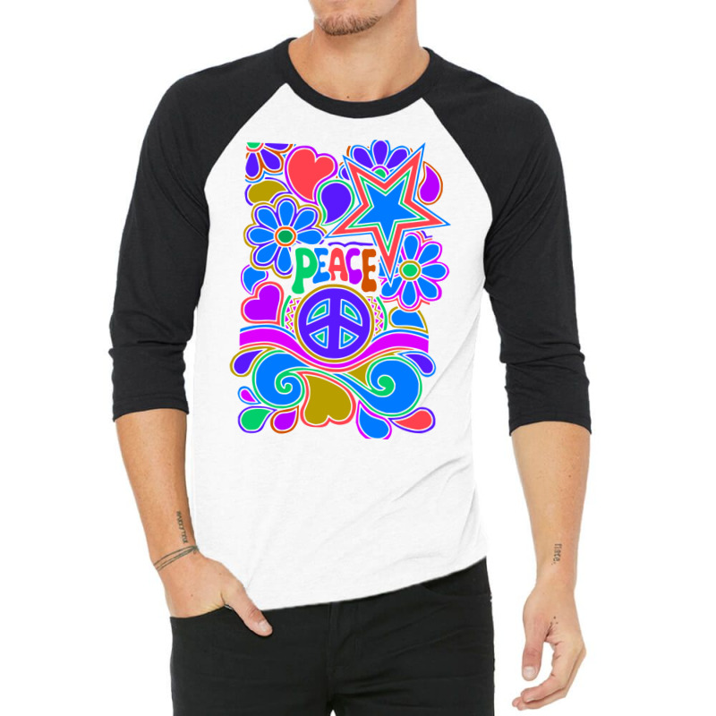 Peace And Love Flowers And Stars Hippie Design 3/4 Sleeve Shirt by dallycoplina | Artistshot