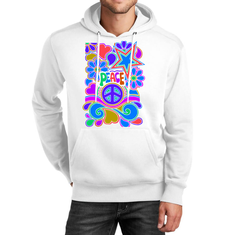 Peace And Love Flowers And Stars Hippie Design Unisex Hoodie by dallycoplina | Artistshot