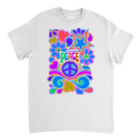 Peace And Love Flowers And Stars Hippie Design Classic T-shirt | Artistshot