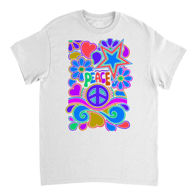 Peace And Love Flowers And Stars Hippie Design Classic T-shirt by dallycoplina | Artistshot