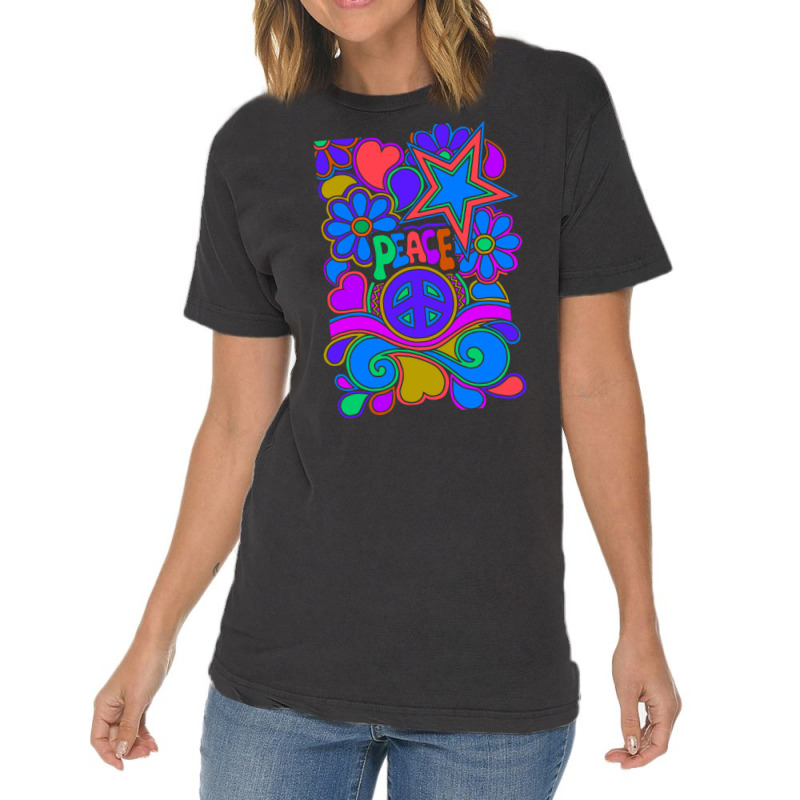 Peace And Love Flowers And Stars Hippie Design Vintage T-Shirt by dallycoplina | Artistshot