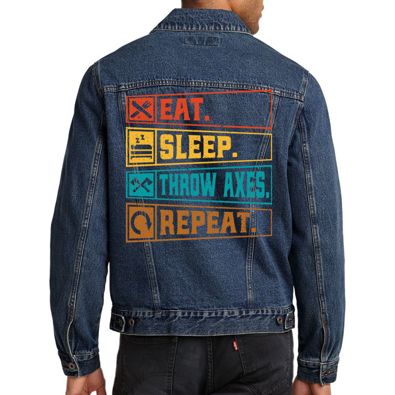 Retro Ax Throwing Lover Quote Eat Sleep Throw Axes Men Denim Jacket | Artistshot