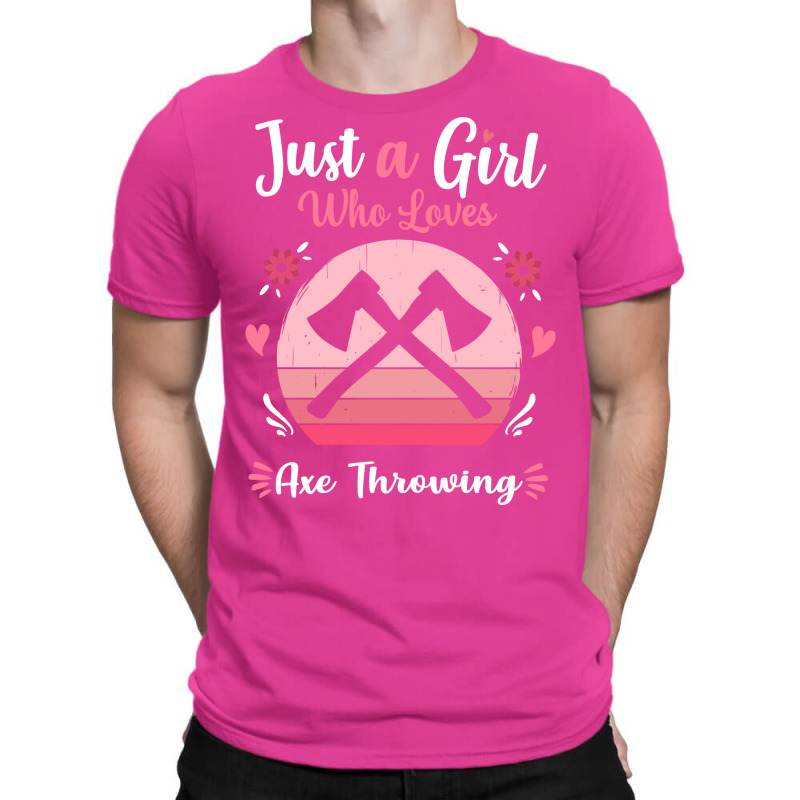 Just A Girl Who Loves Axe Throwing Pink Retro Vint T-Shirt by cransazumac | Artistshot