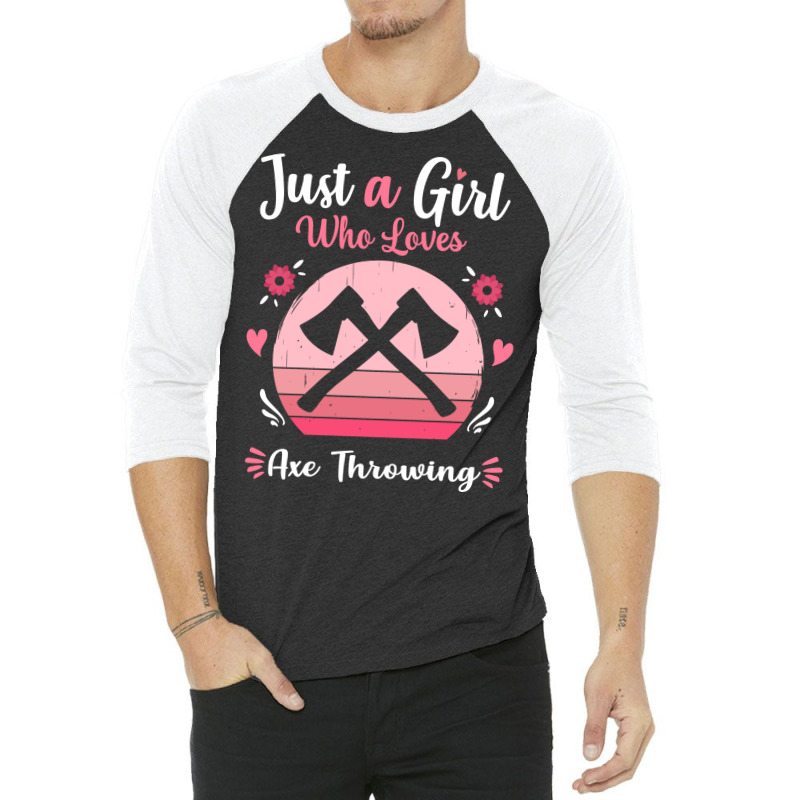 Just A Girl Who Loves Axe Throwing Pink Retro Vint 3/4 Sleeve Shirt by cransazumac | Artistshot