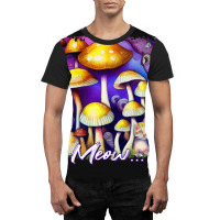 Mens Colorful Mushroom Meow Cat Morel Mycology Art Graphic T-shirt | Artistshot