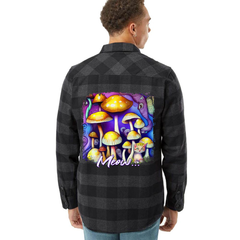 Mens Colorful Mushroom Meow Cat Morel Mycology Art Flannel Shirt | Artistshot