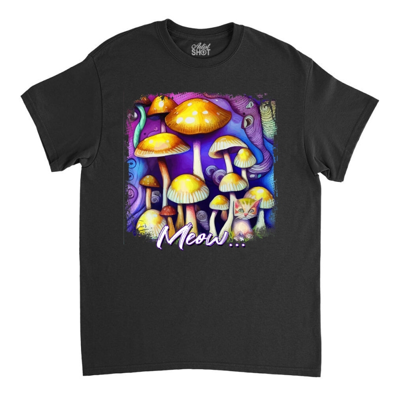 Mens Colorful Mushroom Meow Cat Morel Mycology Art Classic T-shirt | Artistshot