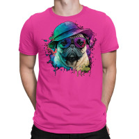 Vaporwave Pug Hat And Sunglasses Edition 1 T-shirt | Artistshot