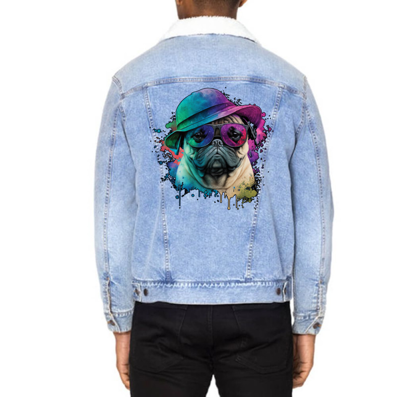 Vaporwave Pug Hat And Sunglasses Edition 1 Unisex Sherpa-Lined Denim Jacket by juareztoews2 | Artistshot