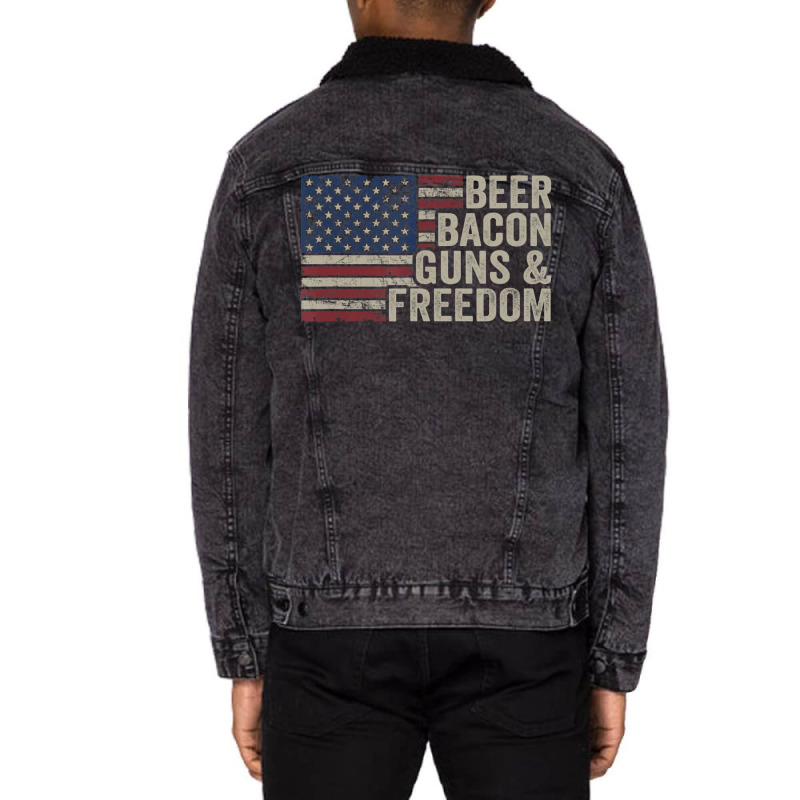 Beer Bacon Guns Freedom Bbq Vintage Usa Flag Drink Unisex Sherpa-lined Denim Jacket | Artistshot