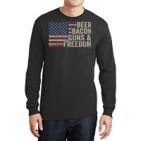 Beer Bacon Guns Freedom Bbq Vintage Usa Flag Drink Long Sleeve Shirts | Artistshot