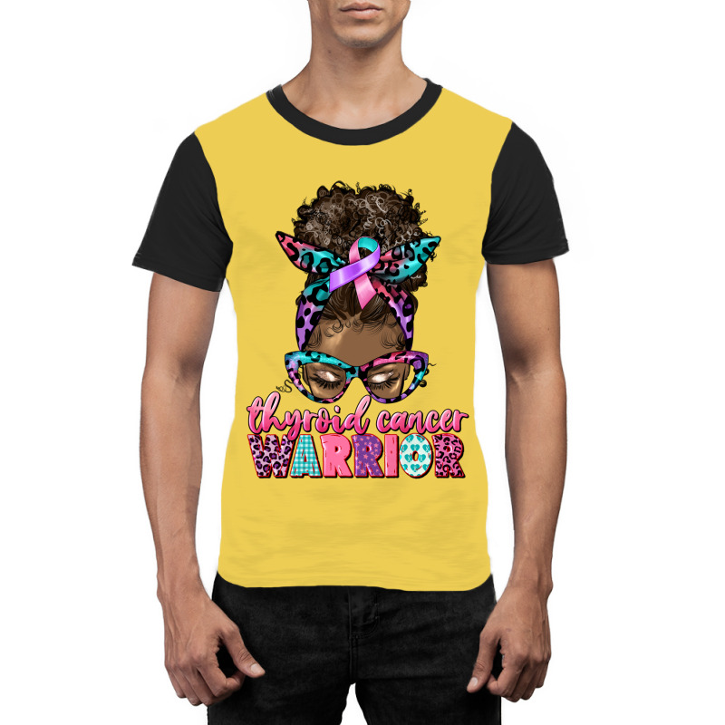 Thyroid Cancer Warrior Afro Messy Bun Graphic T-shirt | Artistshot