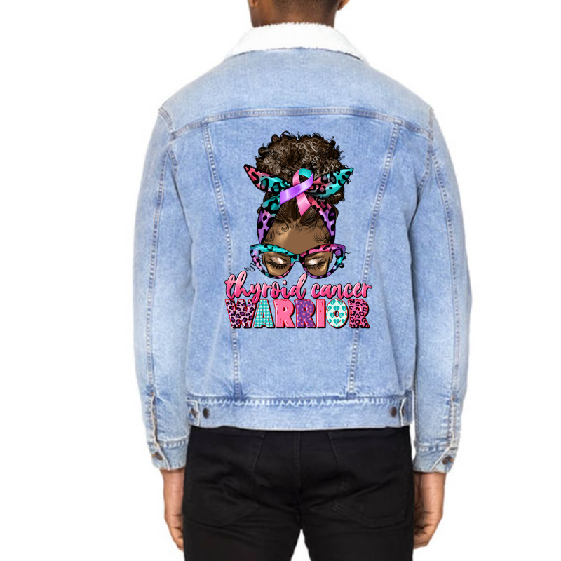 Thyroid Cancer Warrior Afro Messy Bun Unisex Sherpa-lined Denim Jacket | Artistshot